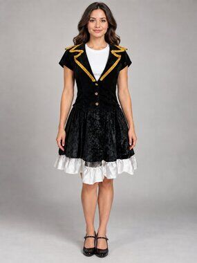 Underwraps Black Gold Trim Costume Dress M White Ruffle Halloween Cosplay